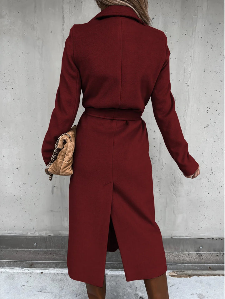 Elegante Wolmix Jas met Reverskraag en Ceintuur – Stijl en Warmte voor Herfst en Winter