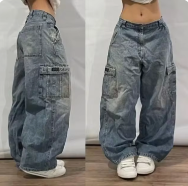 Baggy High-Waist Jeans met Vintage Wassing en Wijde Pijpen