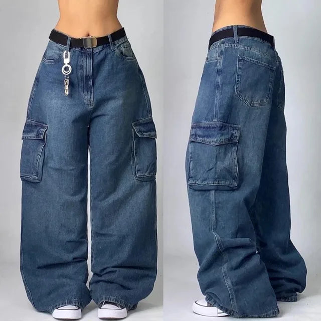 Baggy High-Waist Jeans met Vintage Wassing en Wijde Pijpen