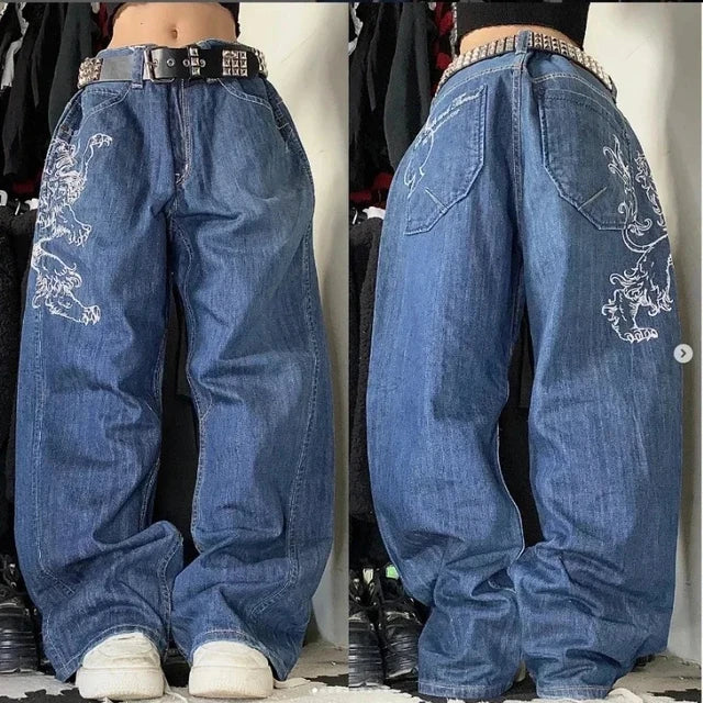 Baggy High-Waist Jeans met Vintage Wassing en Wijde Pijpen