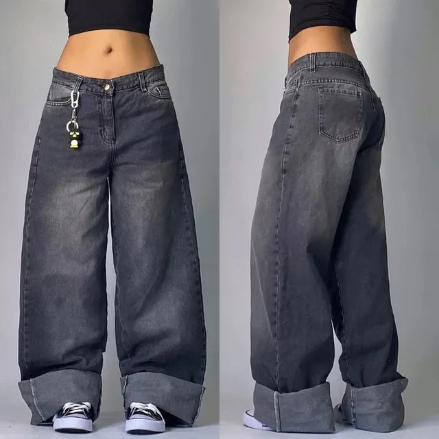 Baggy High-Waist Jeans met Vintage Wassing en Wijde Pijpen
