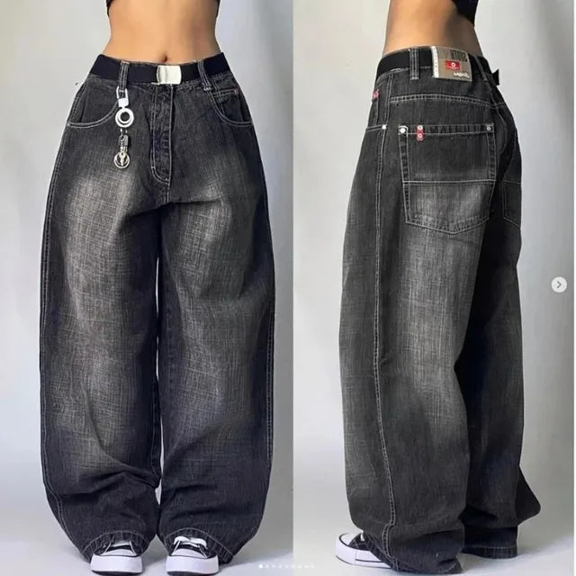 Baggy High-Waist Jeans met Vintage Wassing en Wijde Pijpen