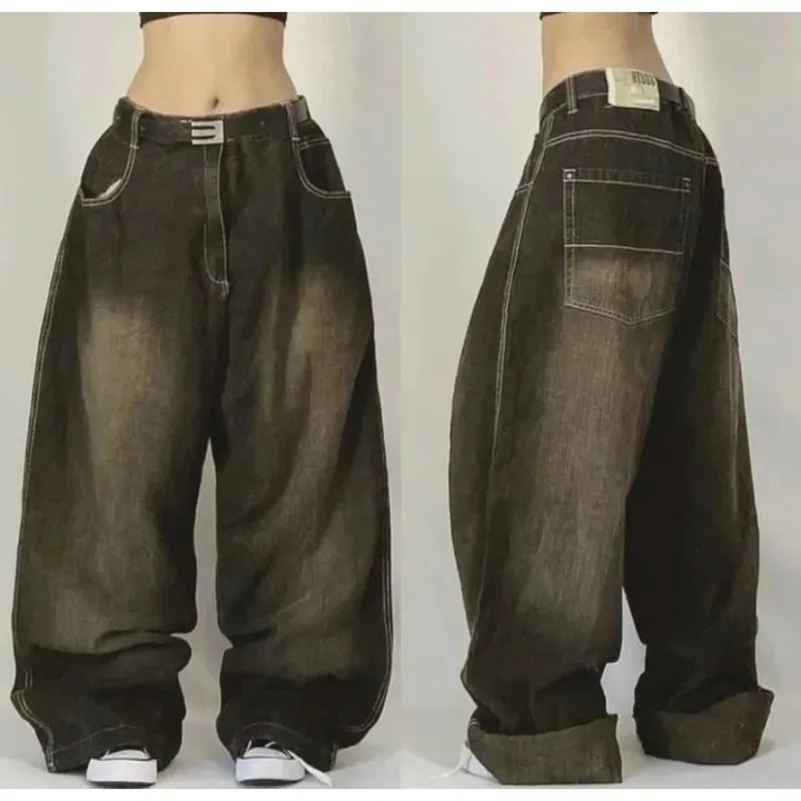 Baggy High-Waist Jeans met Vintage Wassing en Wijde Pijpen