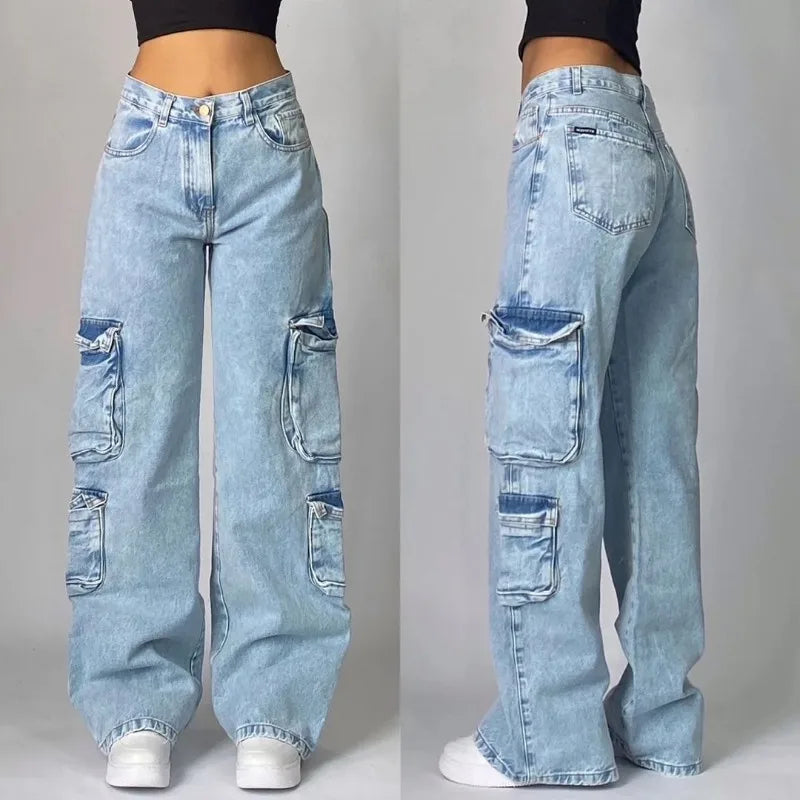 Baggy High-Waist Jeans met Vintage Wassing en Wijde Pijpen