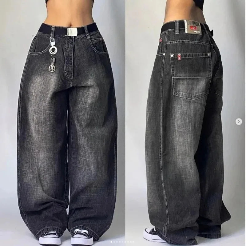 Baggy High-Waist Jeans met Vintage Wassing en Wijde Pijpen
